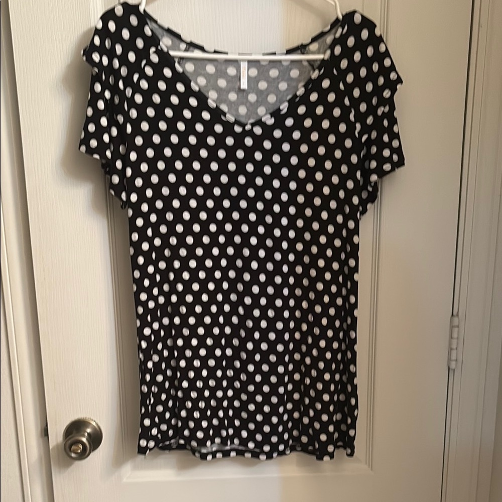 Black and White Fitted Polka Dot Blouse